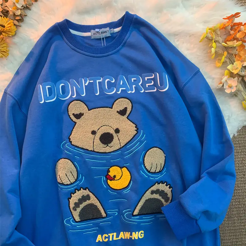 

Hip Hop Streetwear Korean Fashion Bear Print Sweatshirt Women Long Sleeve Top 2021 Autumn Casual Harajuku Teens Sweatshirt Women