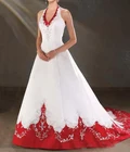 Винтажный дизайн, бело-Красные Свадебные платья с лямкой на шее, вышивкой бисером, трапециевидная юбка, 2019, изготовление на заказ