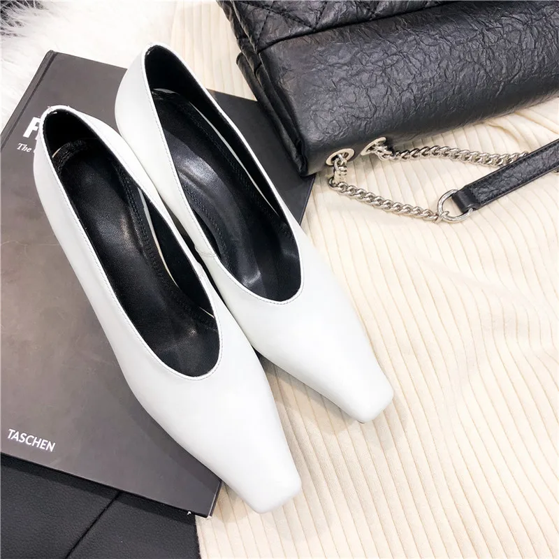 Туфли-лодочки женские из натуральной кожи с квадратным носком на каблуке 7 см