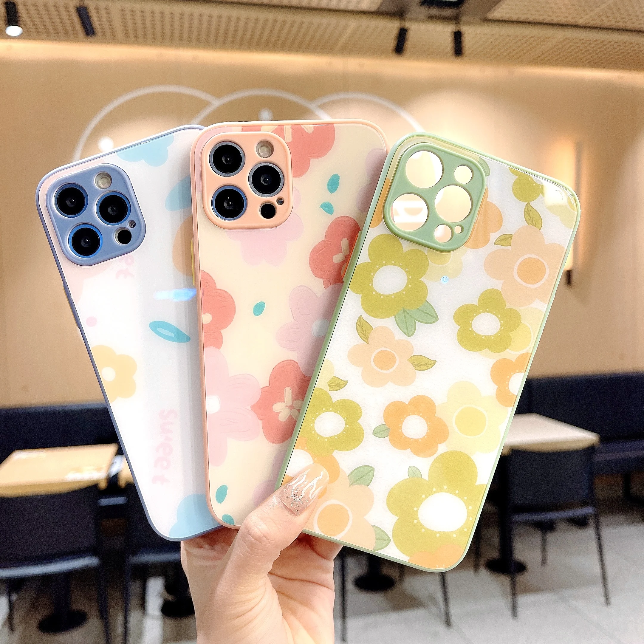 

Liquid Silicone Case For iPhone 12 Case Flower Tempered Glass Case For iPhone 11 12 Pro XS Max XR X 7 8 Plus SE 2020 Case Cover