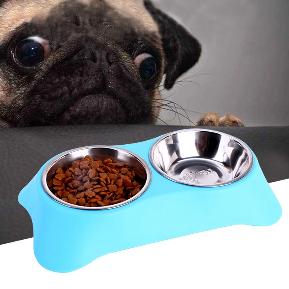 

Double Pet Bowl Stainless Steel Dog Feeder Pets Drinking Water Dish Cat Puppy Feeding Food Bowls Small Dogs Accessories