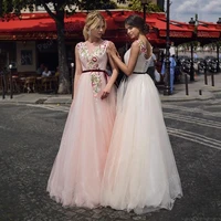princess pink and white evening dresses turkish kaftans appliques prom gowns 2021 robes de soiree long party dress with belt