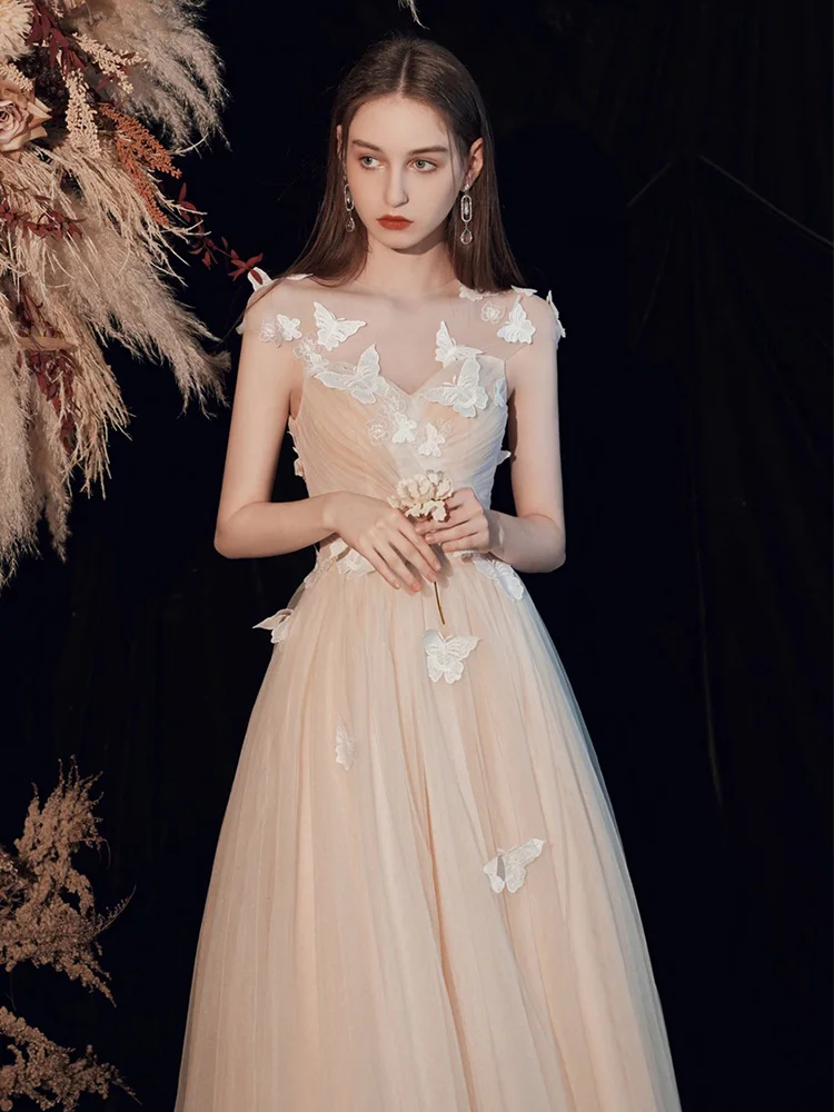 

Sweet 3D Butterfly Long Evening Dresses 2021 Elegant Bandage O Neck A line Gowns Quinceanera Dress For Graduation Homecoming