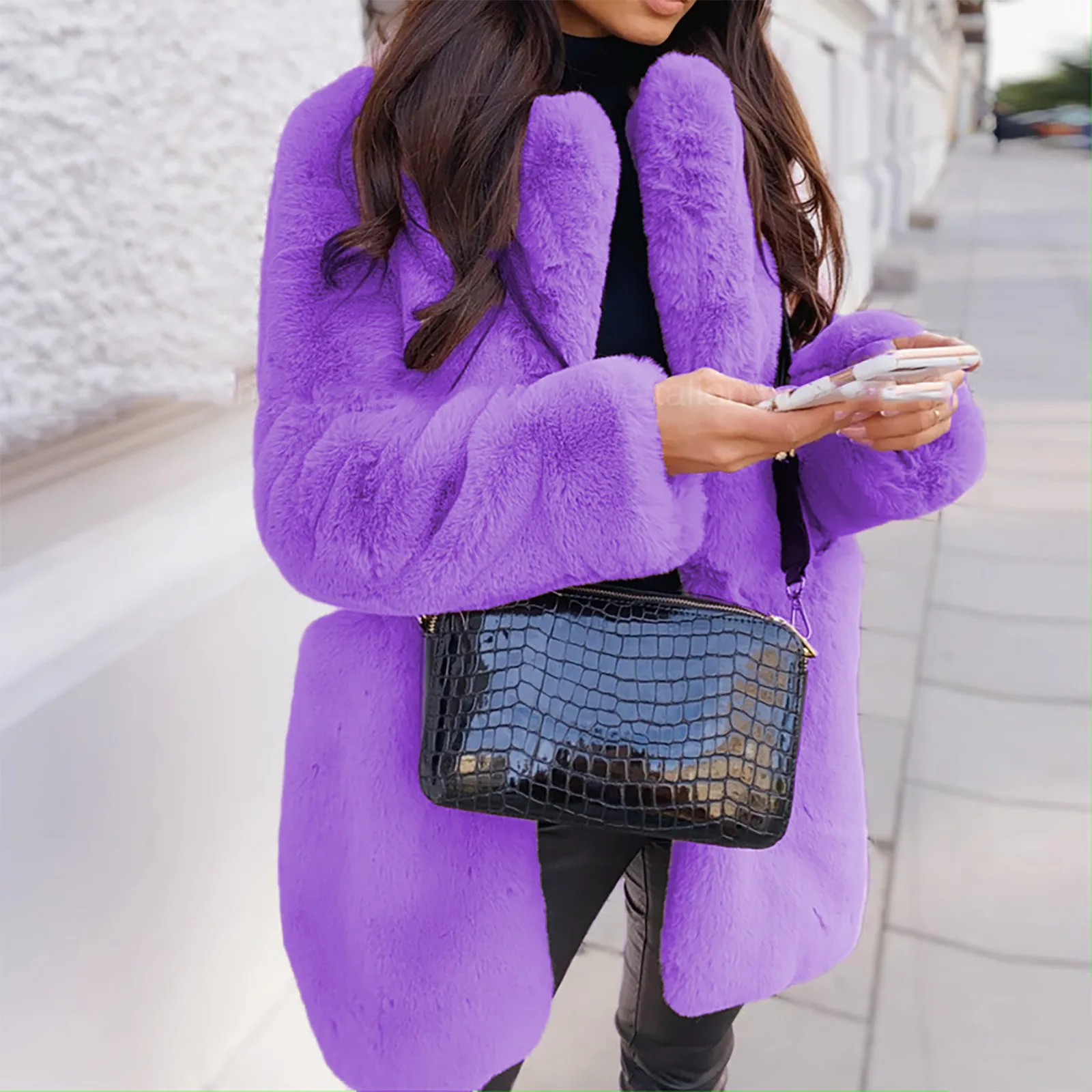 

Женский пуховик из искусственного меха, с длинным рукавом и пуговицами