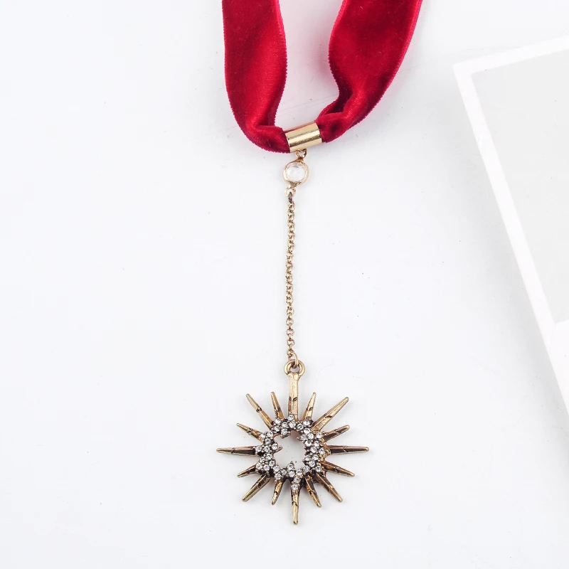 Уникальный кристалл звезда панк красный и синий бархатная полоска колье для