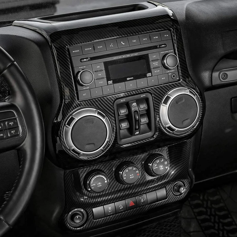 

for Jeep Wrangler JK JKU 2011-2017 Carbon Fiber Central Control Dashboard & Air Conditioning Switch Frame Cover Trim Kit