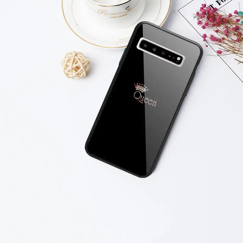 

King Queen Crown Couple Phone Case For Galaxy Tempered Glass Cases Apply To S10 S9 S8 S7 S6edge Plus TPU Cover