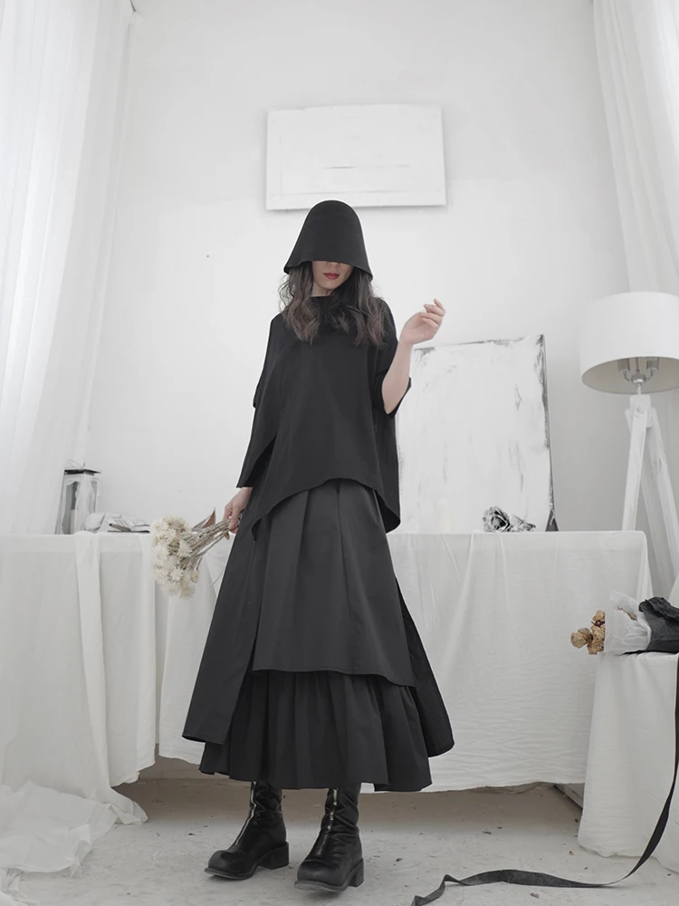 Yamamoto Style Dark half-length Skirt Female Spring and autumn personality irregular design feeling minority a-line dress