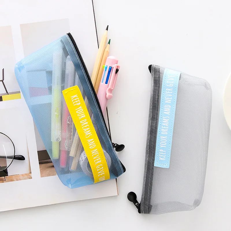 Nylon Gauze Transparent Pencil Case Stationery Storage Box Bag Escalar Papelaria Escolar School Supplies | Канцтовары для офиса и