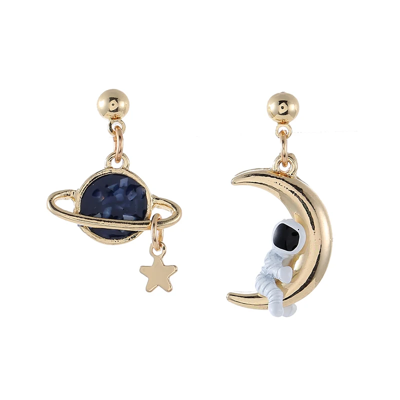 Женские серьги-гвоздики с Луной звездой и кисточками асимметричные