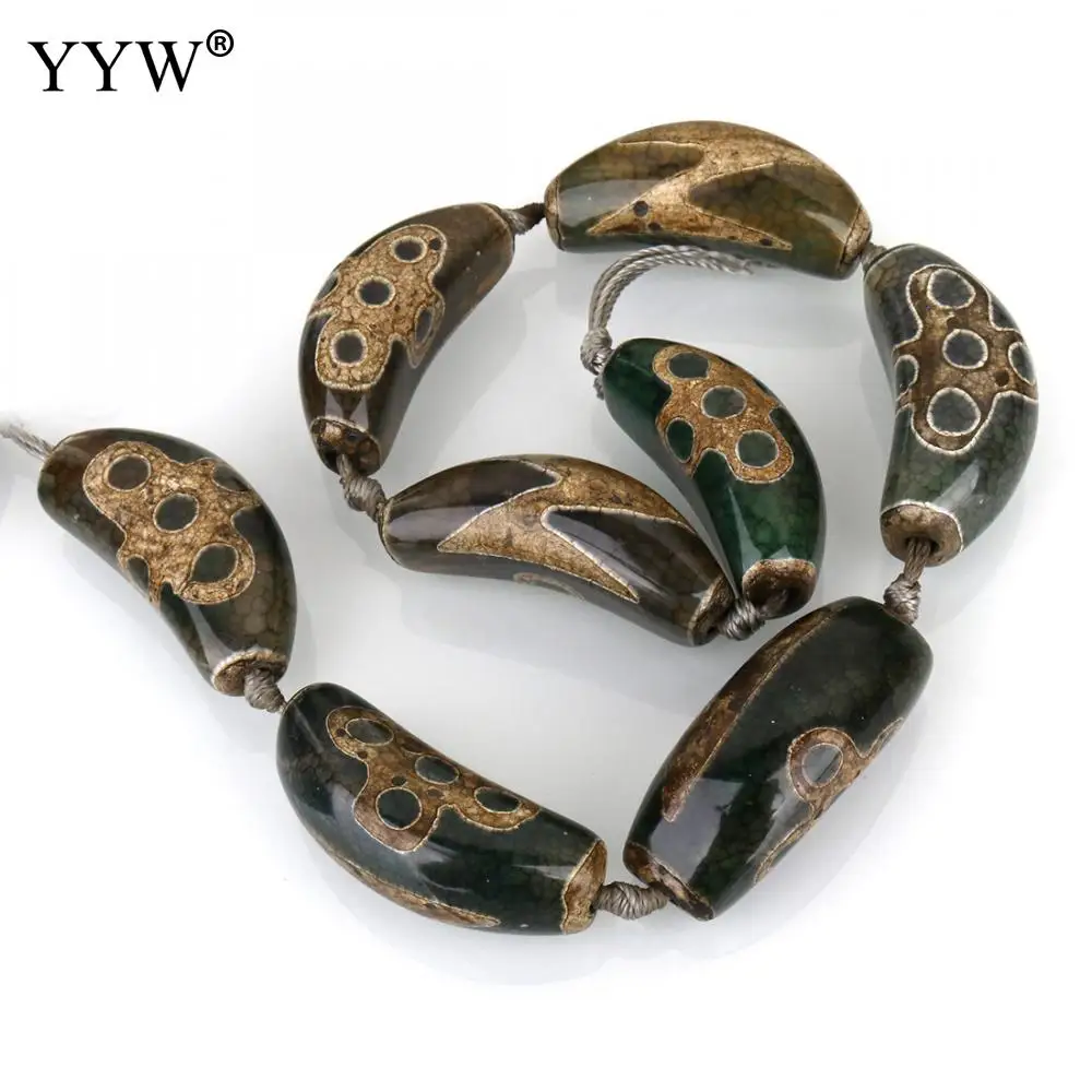 

Wholesale Crescent Moon Shaped Natural Tibetan Dzi Beads Loose Stone Beads For Diy Bracelet Necklace Jewelry Making 8pcs/Strand