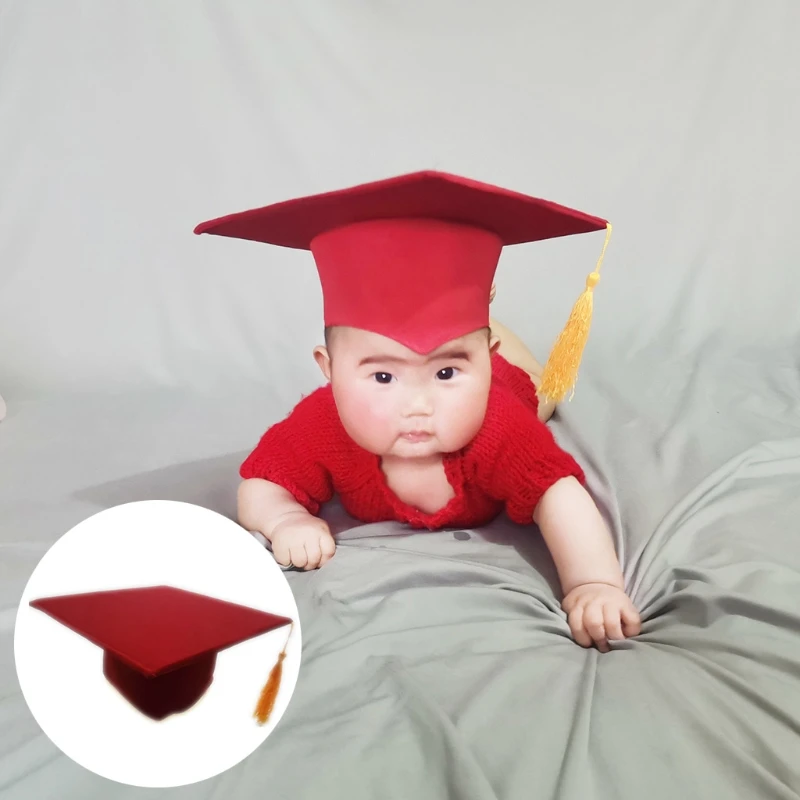 

85DE Newborn Baby Photography Props Graduation Cap Preschool Daycare Grad Ceremony Photo Shooting Hat for Infants Children