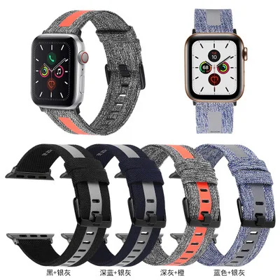 

Reflective Leather Nylon Band For Apple Watch 6 5 4 3 Se 44mm 42mm 40mm 38mm Leather Watchband For Iwatch 44mm 42mm Black Buckle