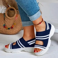 convenient design spring summer 2021 womens casual sandals woven breathable mid heel slip on wedge shoes for women