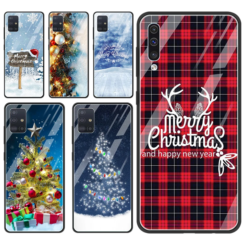 

Glass Case for Samsung A51 A71 A91 A72 A52 A81 A41 A31 A21 A21s A11 A01 M51 M31 M21 Shell Merry Christmas Tree SnowFlakes