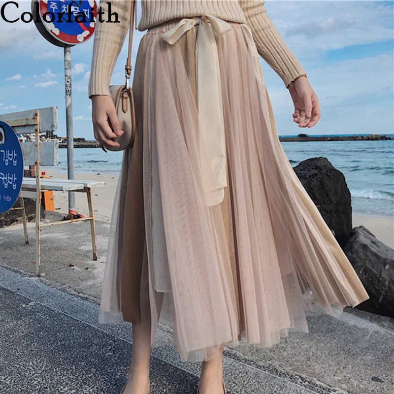 Юбка миди Женская осенне зимняя на шнуровке из фатина|Женские юбки| |