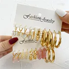 Модная Золотая Геометрическая бабочка круглые жемчужные кольца искусственная Смола акриловое Сердце Кольцо Комплект сережек для женщин Подарки