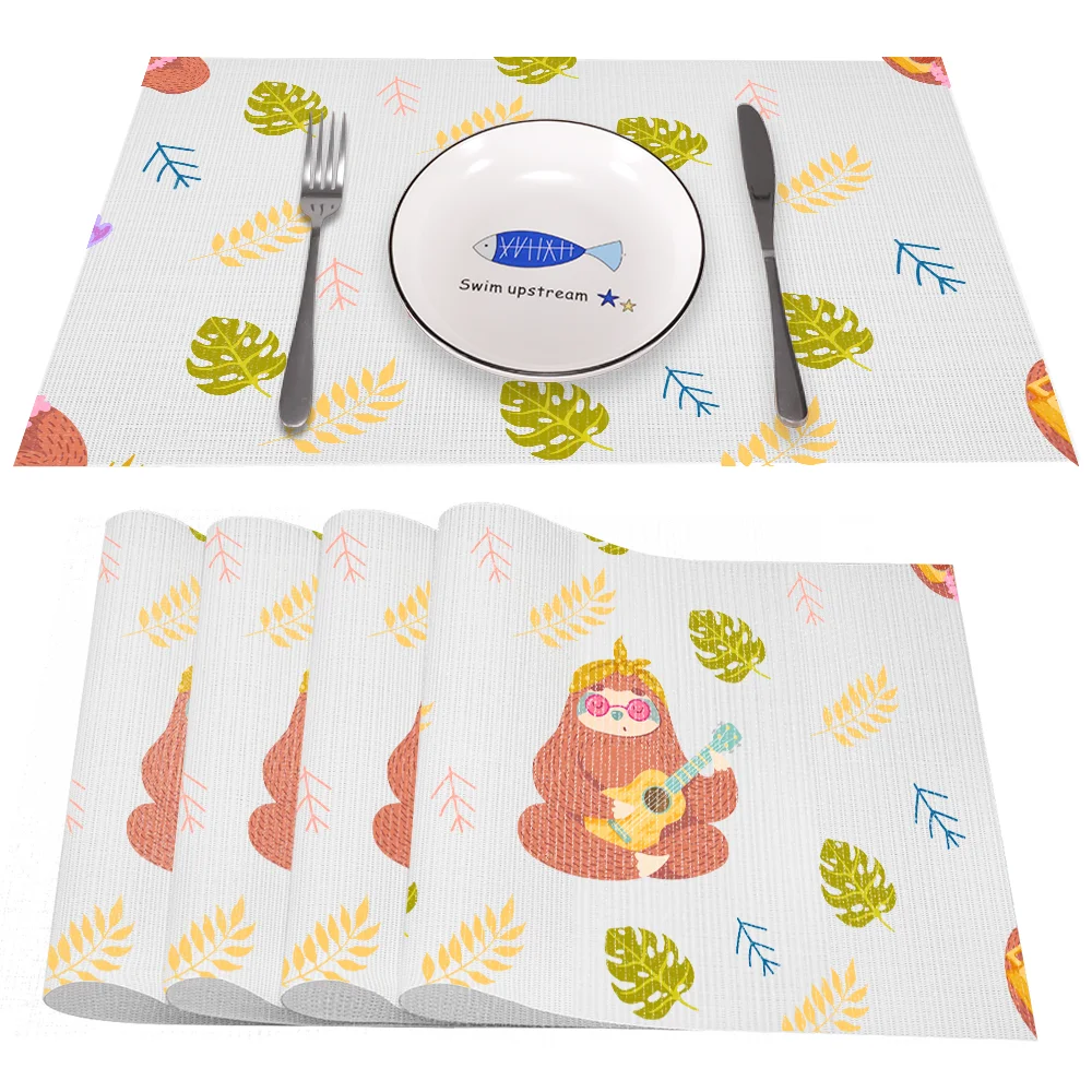 

sloth Heat-Resistant Placemats Stain Resistant Anti-Skid Washable PVC/Polyeste Table Mats Woven Vinyl Placemats, Set of 4PCS