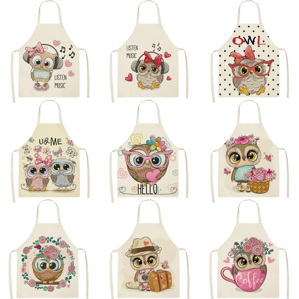 

Cartoon Parrot Series Cotton Linen Women Men Apron Household Housework Kitchen Chef Apron Cooking Baking BBQ Apron Cleaning Tool