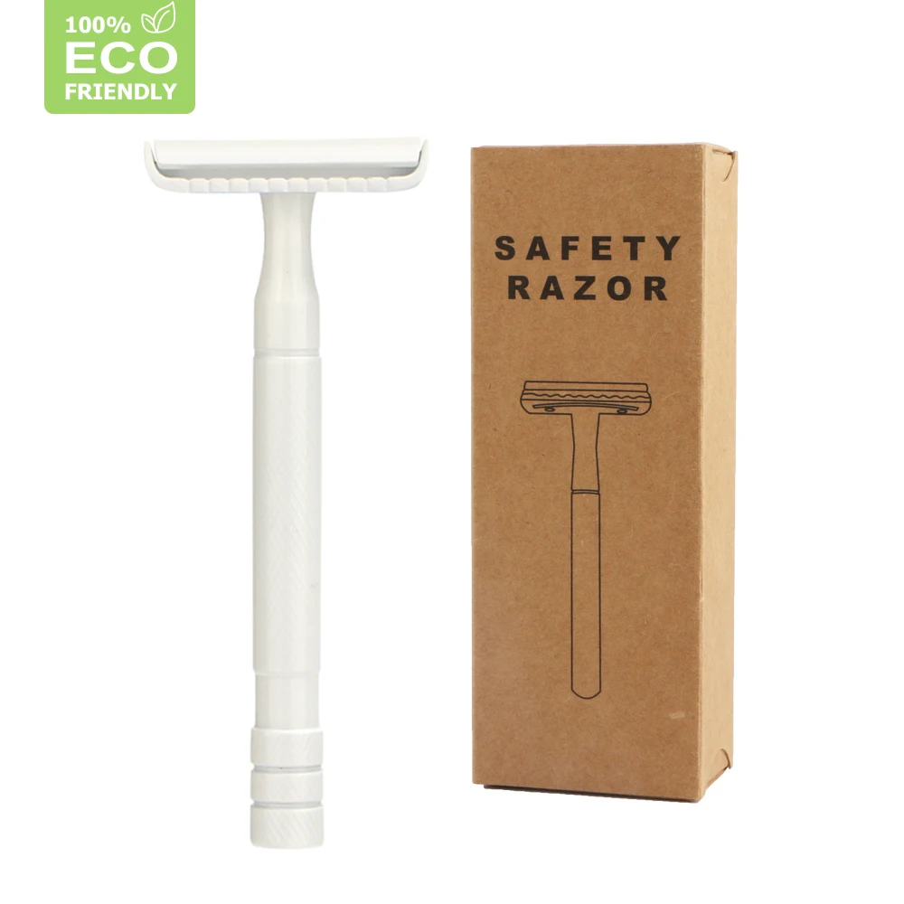 

HAWARD Razor For Men Or Women White Long Handle Double Edge Safety Razor Eco Friendly Manual Metal Shaving Razor Zero Waste
