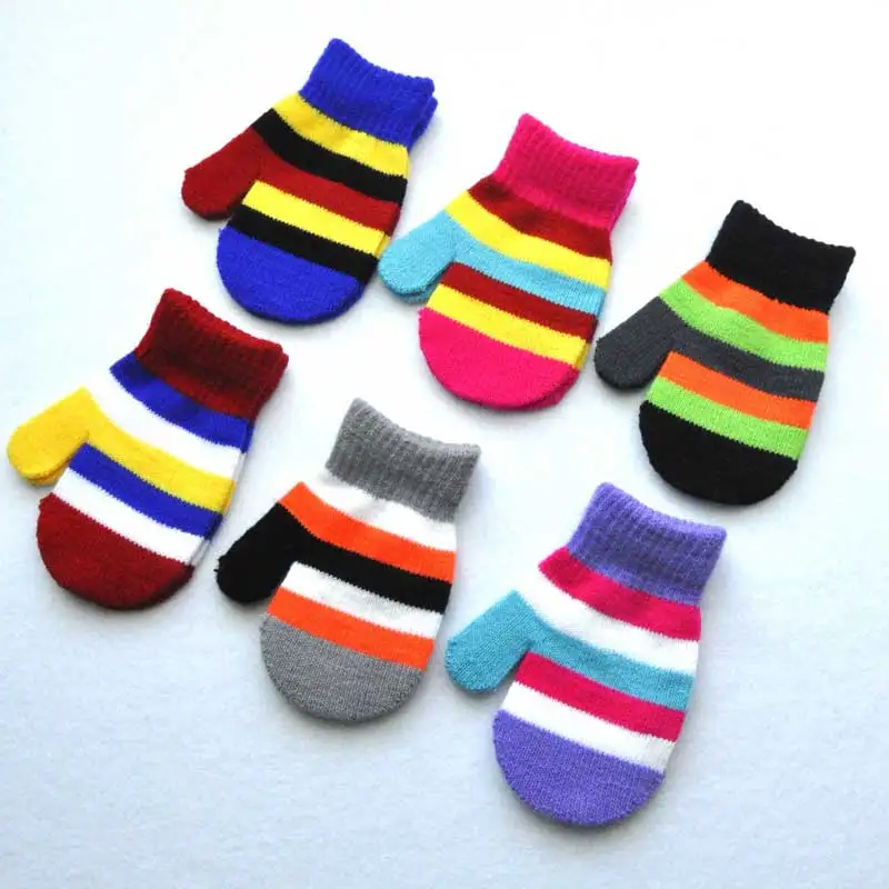 

Детские зимние теплые перчатки для девочек и мальчиков, 1 пара, милые цветные варежки в полоску, имитация, полный палец, перчатки для От 1 до 4 ...