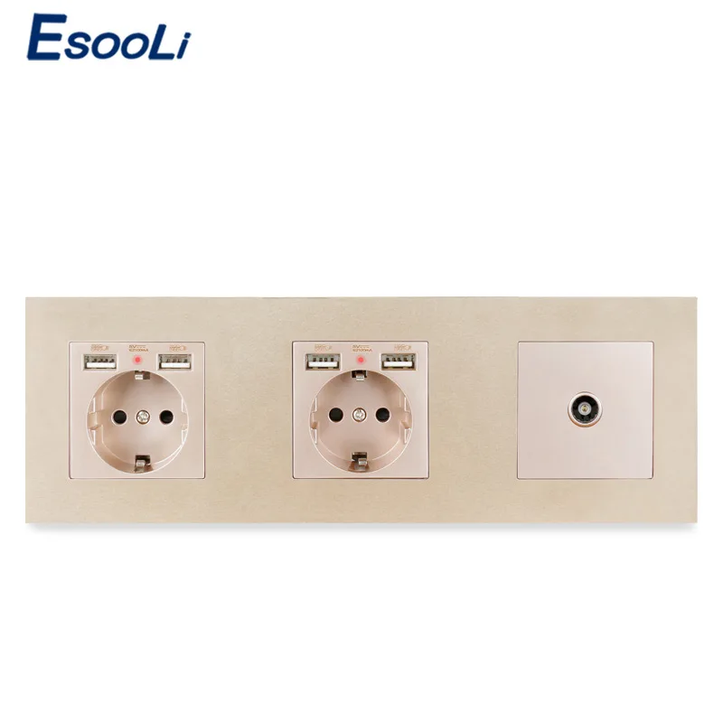 ESOOLI Кристалл Закаленное стекло двойной ЕС стандартный разъем с 4 USB порт для