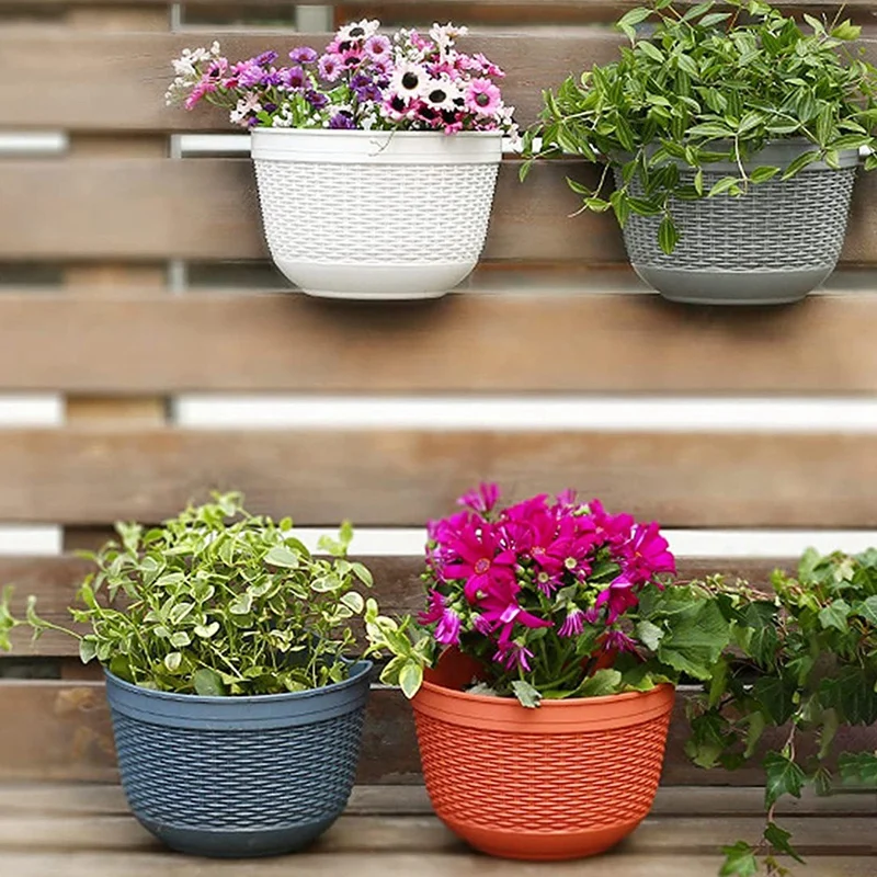 

Набор из 2 цветочных горшков, пластиковые подвесные горшки для сада, забора, патио, украшения для дома, настенные держатели для цветов