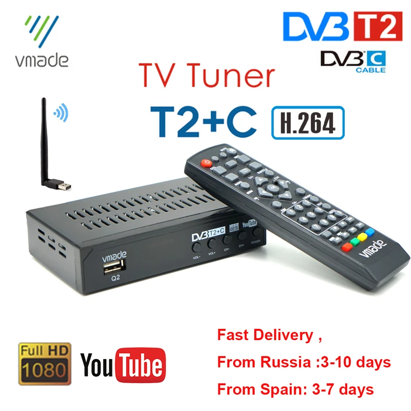 DVB T2 C TV тюнер цифровой ТВ приемник H.264 HD 1080 декодер MPEG4 поддержка Youtube Россия