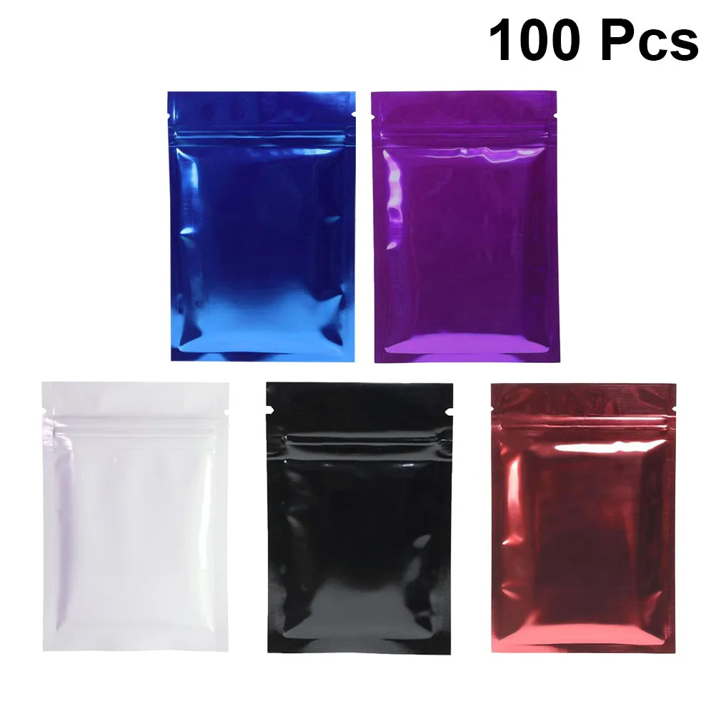 

100Pcs Color Zip Lock Aluminum Foil Food Packaging Bag Snack Pouches Mylar Flat Self Seal Cookies Package Bag Resealable