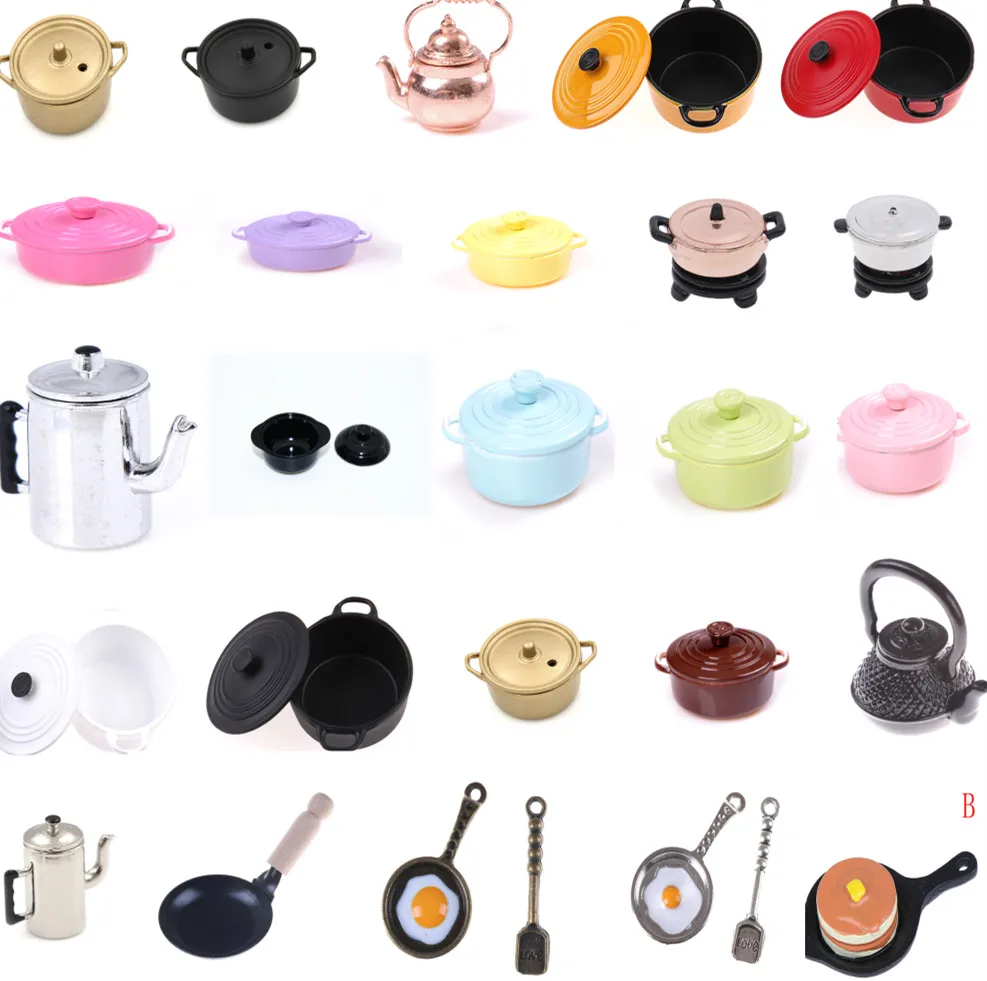 

Hot Dollhouse Miniature Kitchen Utensil Cooking Ware Play Kitchen Toy Mini Pot Boiler Pan with Lid Kettle Accessories