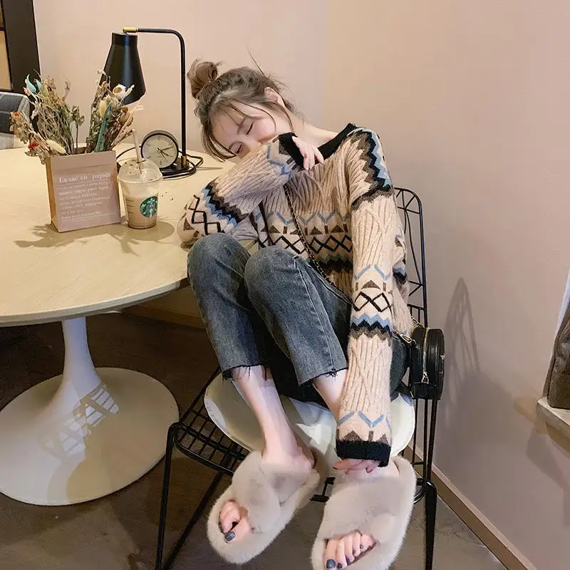 Витой свитер женский свободный осенний и зимний одежда 2019 Новый Дикий все-в-одном