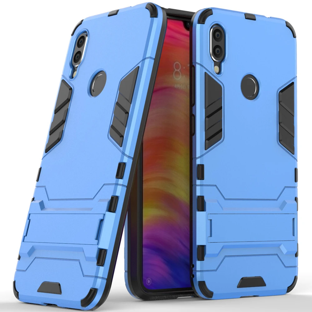 Blue Для Xiaomi Redmi Note 7 чехол Роскошный Железный человек Стенд чехол жесткий Броня+ Мягкий Силиконовый ТПУ чехол для Xiaomi Redmi Note 7 - Цвет: Blue