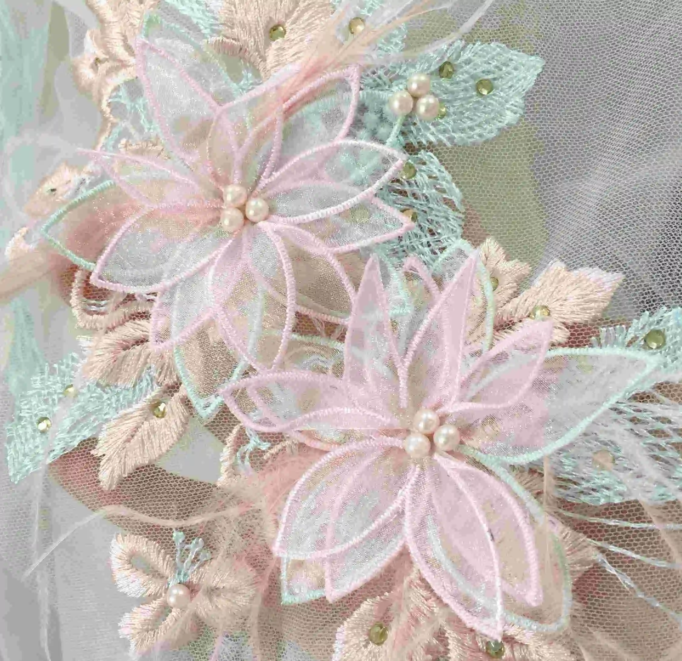 Multicolor B LASUI 2 цвета 1 комплект = 2 цветы изысканный страусиное перо 3D цветок бисера Горячая бурение Кружева Аппликация «сделай сам» платье - Цвет: Multicolor B