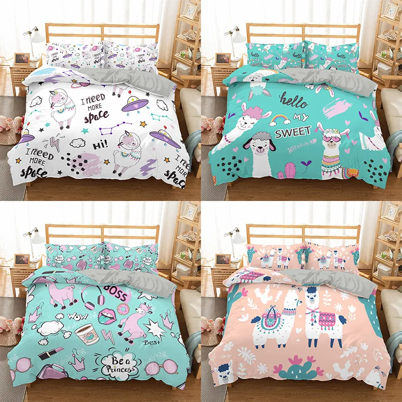 3 шт. мультфильмы прекрасный рисунок Альпака Постельное белье Queen Размеры пуховое
