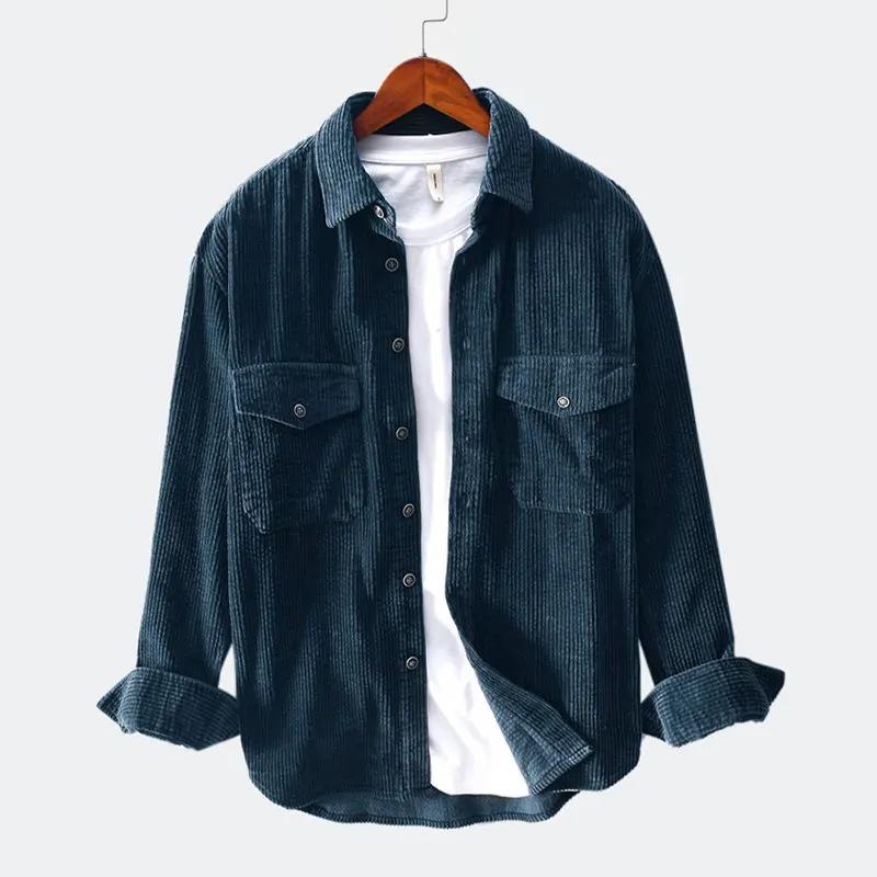 

Loose Corduroy Shirt High Quality Men's Long Sleeve Autumn Winter Casual Top Blouse Shirts Streetwear with Two Chest Pockets