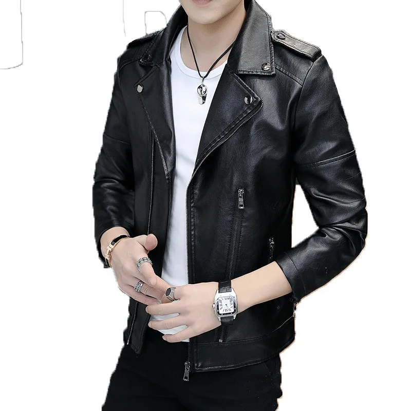 

Winter 2021 Autumn Black Leather Jacket Men Fur Lapel Warm Motorcycle Slim Fit Street Fashion Biker Coat Zipper New Men's Korean