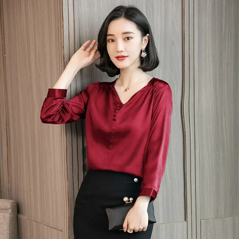 2019 весенне летняя модная повседневная элегантная однотонная шифоновая блузка