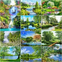 gatyztory pictures by numbers oil painting spring landscape handpainted coloring drawing kits canvas diy home decoration gift