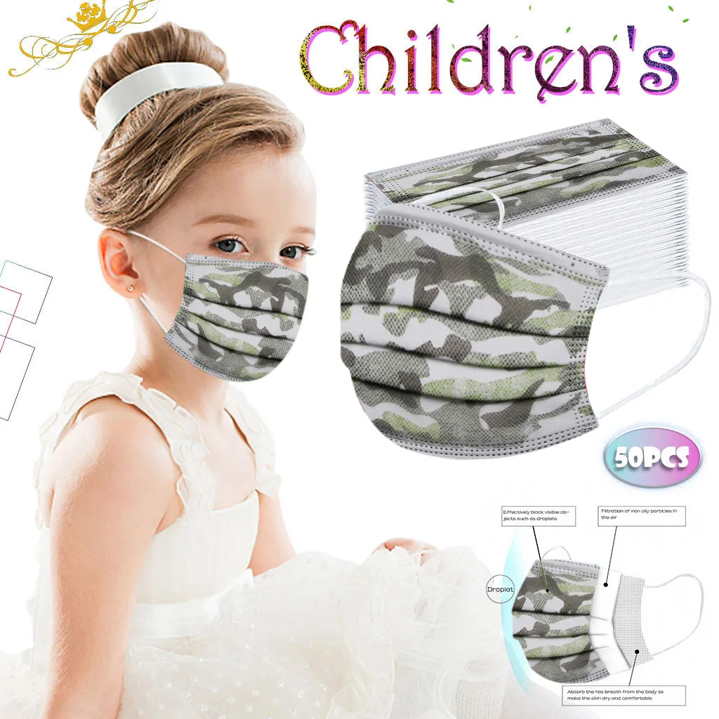 

Маска одноразовая камуфляжная 3-слойная для детей, утолщенная маска для лица и рта, Быстрая доставка на Хэллоуин, 50 шт.