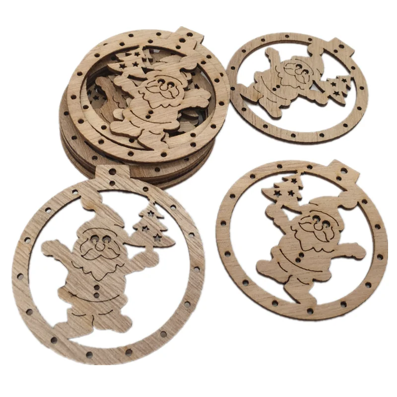 

10PCS DIY Wooden Christmas Pendants Wood Crafts Xmas Tree Decorations Snowflake Christmas Ornaments Party Decorations for Home