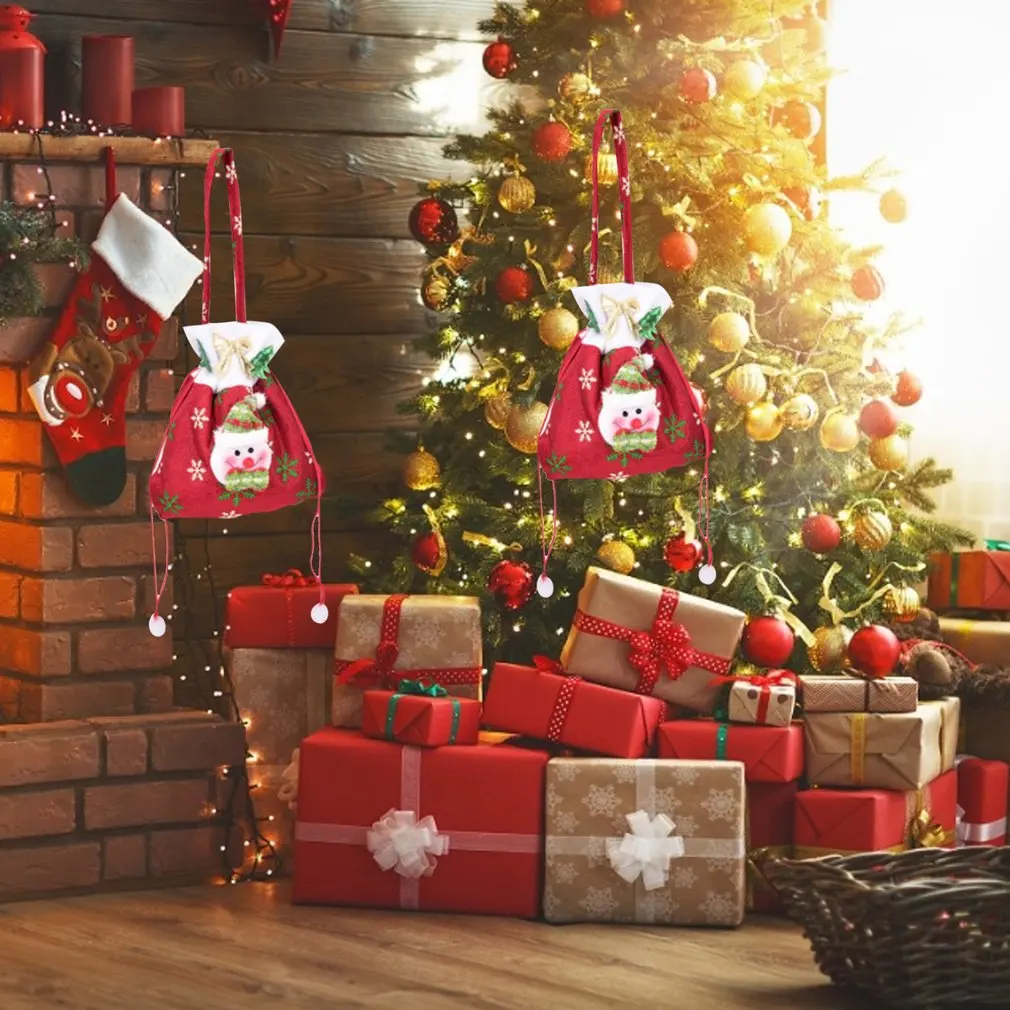 

2019 Christmas Gift Handbag Drawstring Candy Bag Merry Christmas Sweet Candy Bags Present Bag Home Party Xmas Decoration