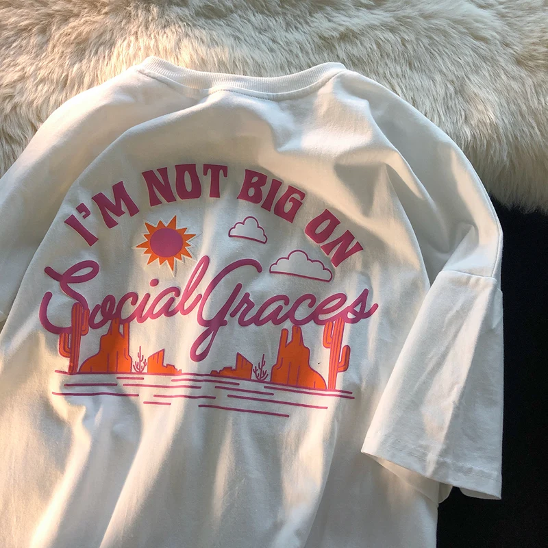 

Summer Short Sleeve T-shirts Women Letter Foam Print Oversize Hip Hop Vintage Loose Korean Style Students 2021 O-neck Tops