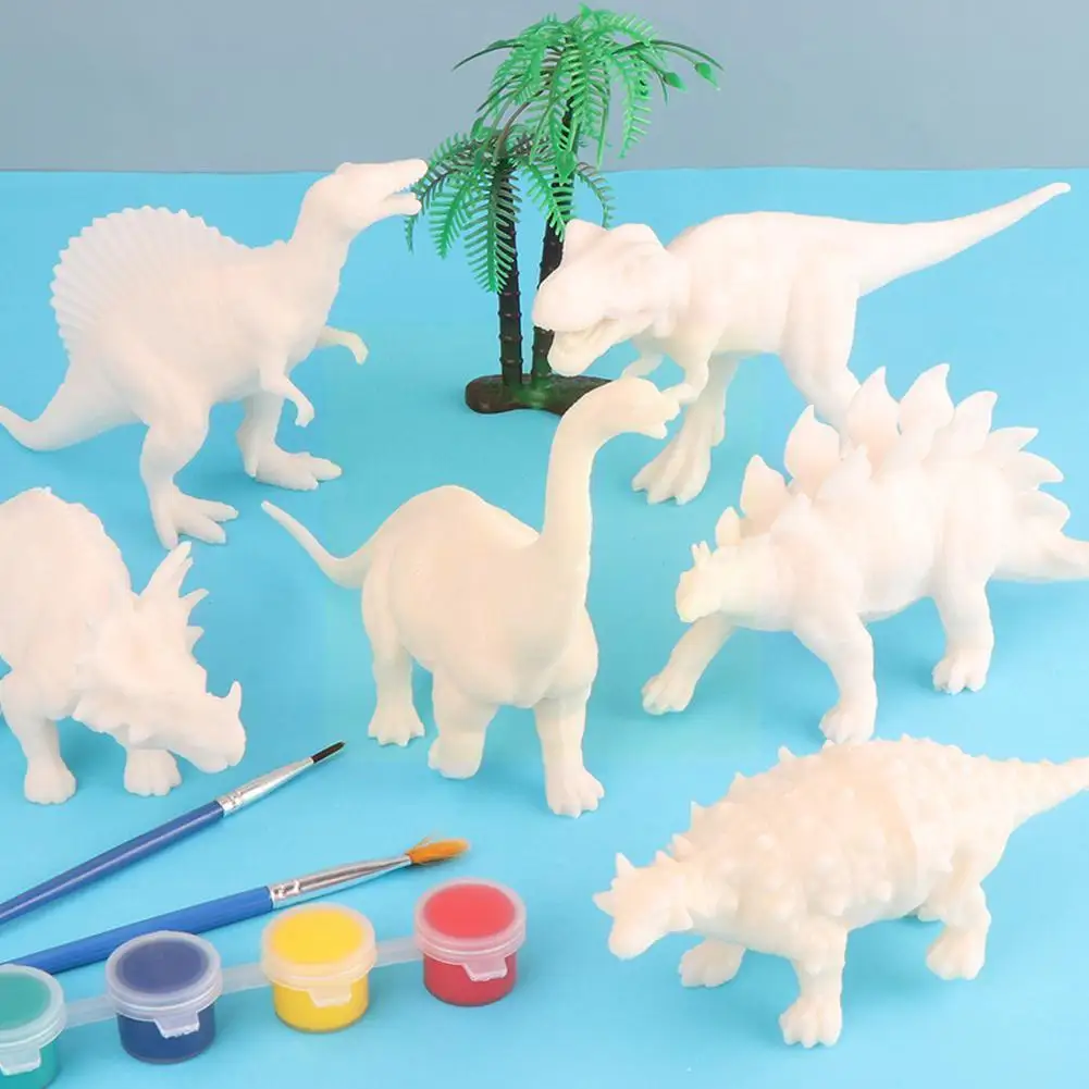

DIY Painted Color Dinosaur White Mold Watercolor Painting Interactive Science Game And Education Dinosaur Figur Parent-chil B9L9
