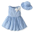 Комплект летней одежды для маленьких девочек из 2 предметов, пляжные платья для малышей, клетчатое хлопковое платье принцессы без рукавов с милым бантом + сарафан для новорожденных, 2012