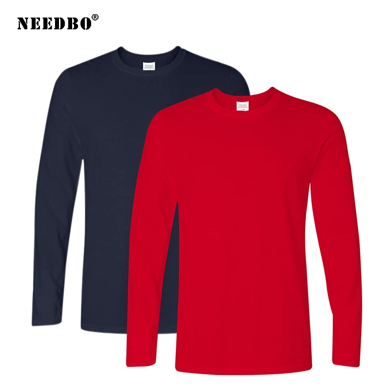 2 шт./лот весенне осенняя футболка с длинными рукавами из 100% хлопка мужские
