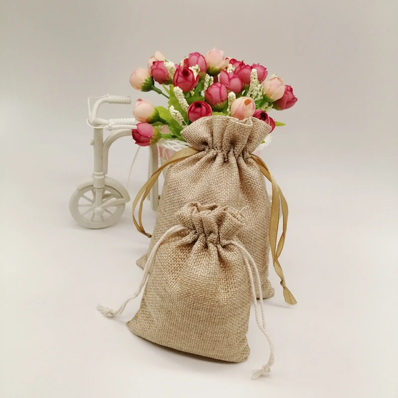 50pcs Jute Zakjes Jute Linen Drawstring Bag Wedding Gift Bag Gift Packaging Bag Jute Bag For Christmas Party Jewelry Pouch Sack