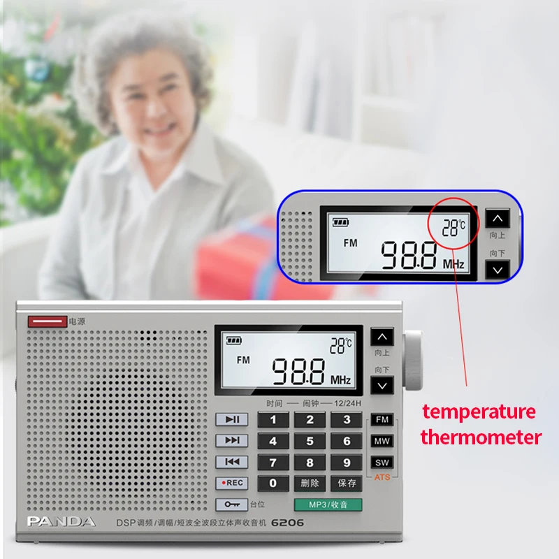 Портативное полнодиапазонное FM-радио AM MW SW-радио для пожилых людей с часами
