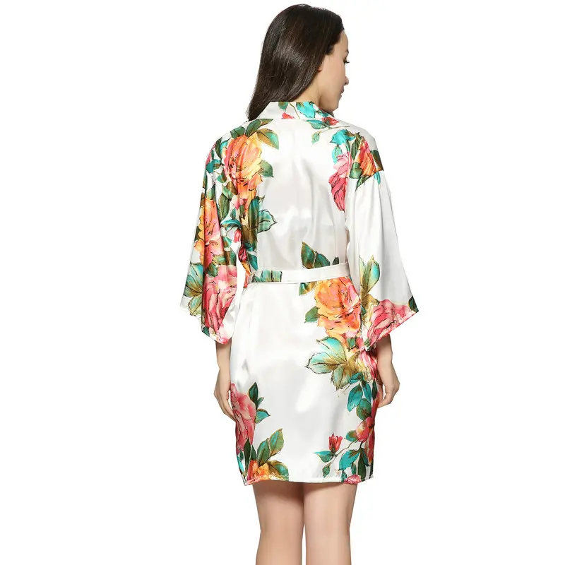 Women Silk Satin Floral Robe Bridesmaid Bride Robes Wedding Bridal Mother Sister Gown Bathrobe Dress Sleepwear Plus Size Belt