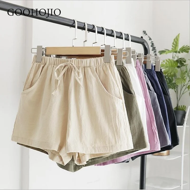 

GOOHOJIO 2021 New Spring and Autumn Comfortable short women Cotton and linen women shorts High waist oversized shorts for women