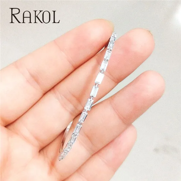RAKOL AAA+ кубический цирконий багет Bijoux манжета Теннисный браслет и браслет с розовым золотом женские свадебные ювелирные изделия - Окраска металла: White Color 5